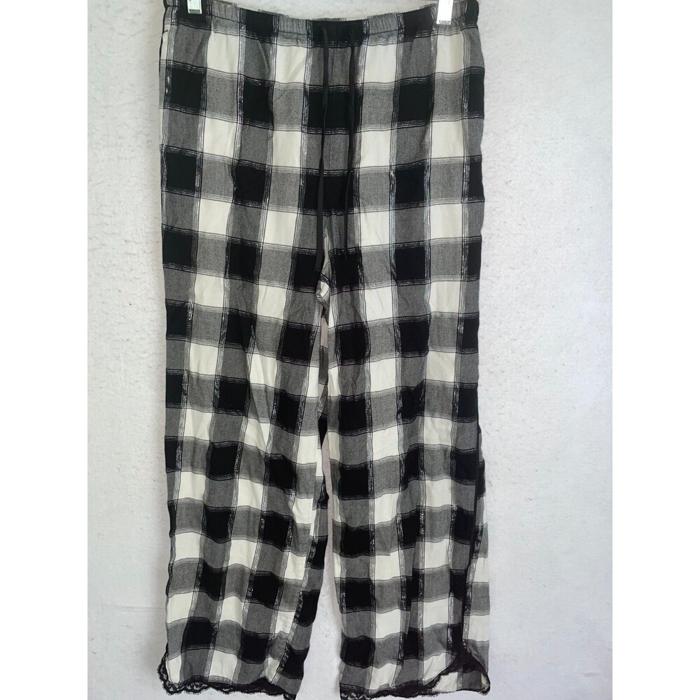 Victoria Secret pajama pants sz M women's cotton flannel white black plaid